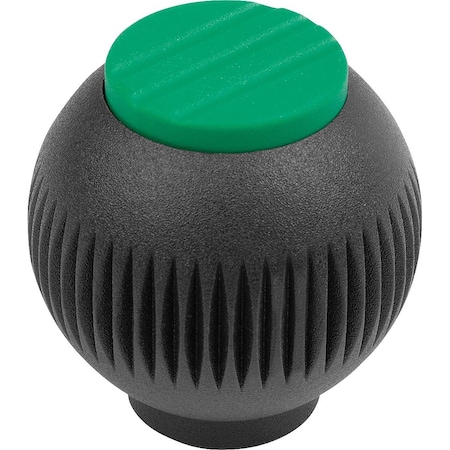 Kipp Spherical Knob Size:4, D1=50 D=M12, Plastic Black Ral7021, Comp:Stainless Steel, Cap:Green Ral6032 K0253.04122